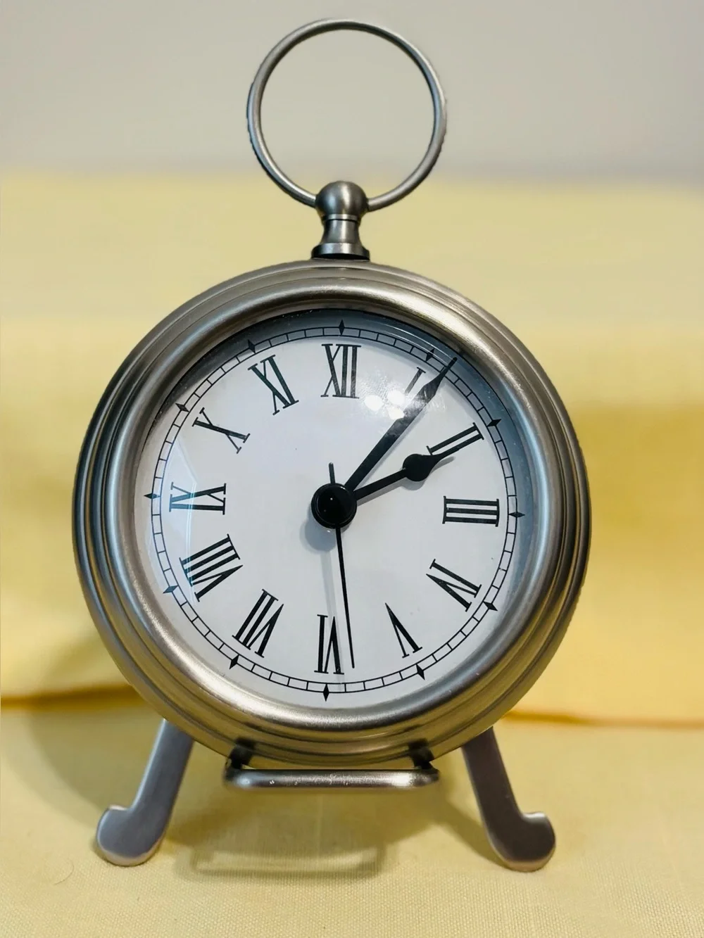 Pottery Barn Pocket Watch Clock Easel Nickel Finish Working 4” Retired In 2014